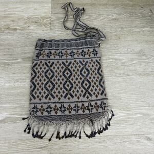 Antique Drawstring Blue Silver Gold Micro Bead Fringe Small Purse